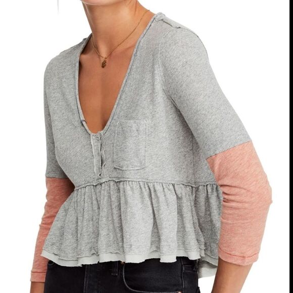NWT Free People Heart of Mine Colorblock Crop Tee - Picture 2 of 4